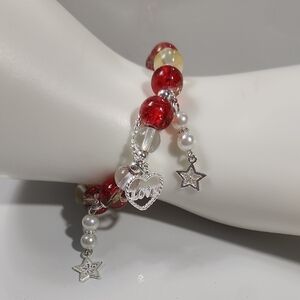 Handmade Valentines Day Elegant Red and Silver Charm Bracelet